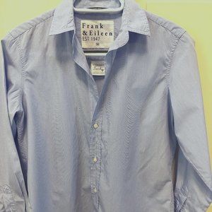 Frank & Eileen Italian Fabric Frank Pinstripe Blue White Button Front Shirt.
